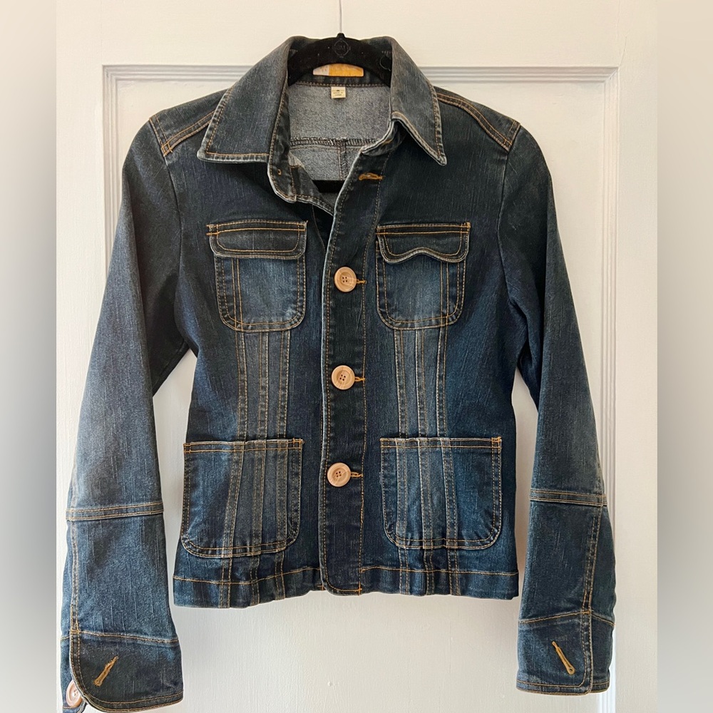 Tulle Dark Blue Jean Jacket with Button Accents